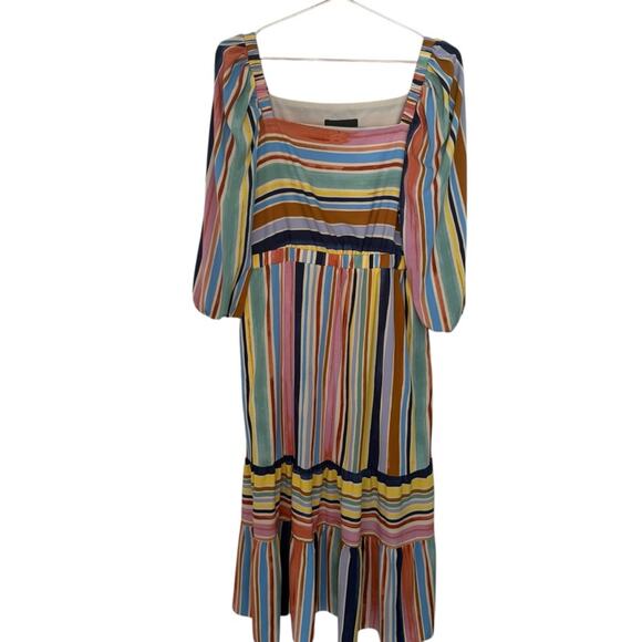 Donna Morgan Colorful Midi Dress Elastic Shoulder Size 10 - Picture 1 of 4